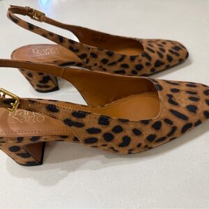 NWT Franco Sarto Tan and Black Leopard Shayla Sling Back Heels, 8.5